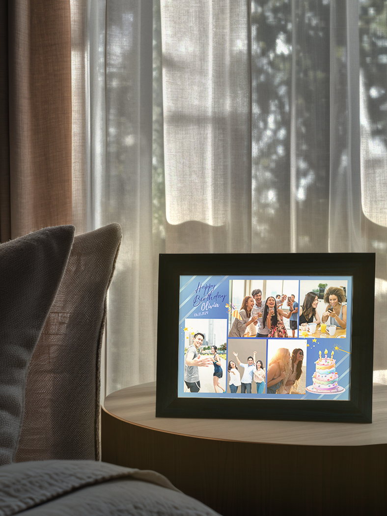 Birthday Cake Bright Up Blue Theme Photo Light Frame