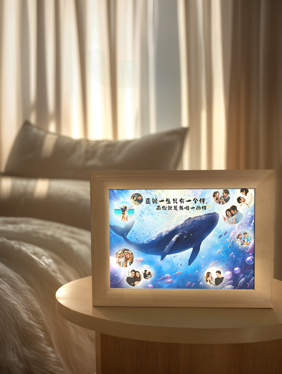 Blue Whale Love Story Photo Light Frame