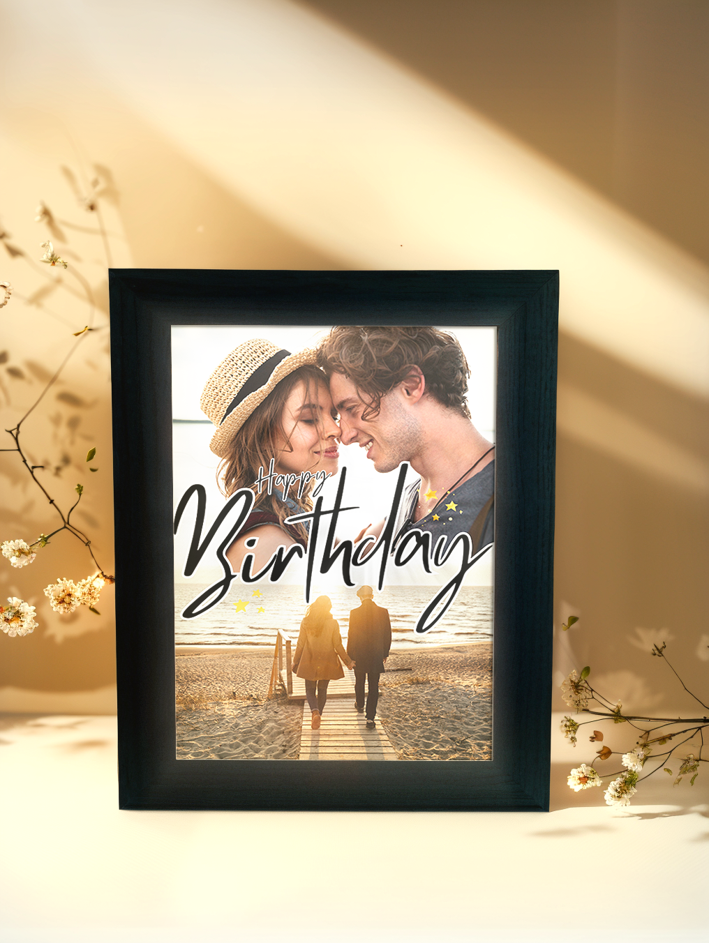 Custom Lovely Couple Birthday Photo Light Frame