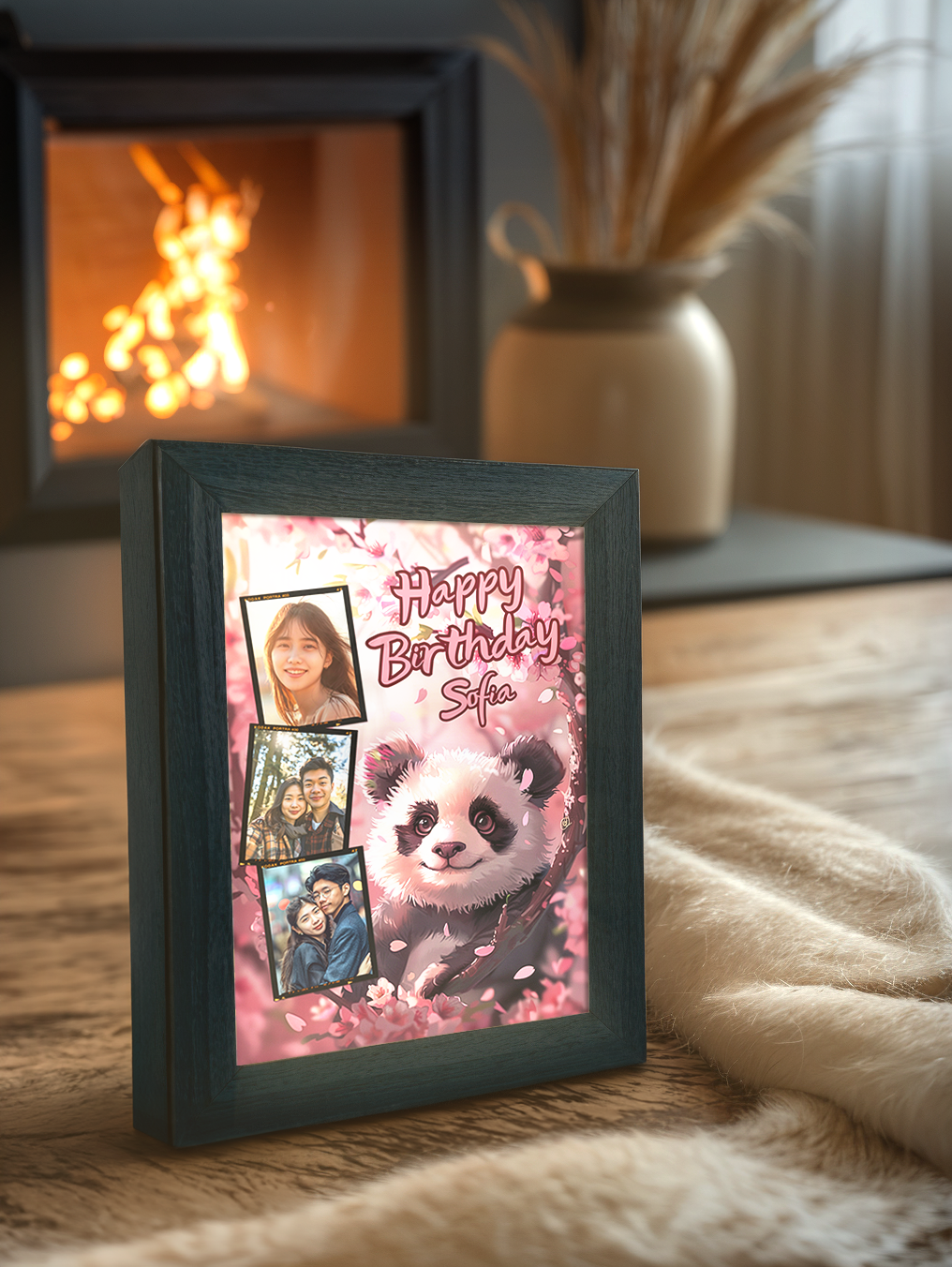 Custom Pink Panda Birthday Photo Light Frame