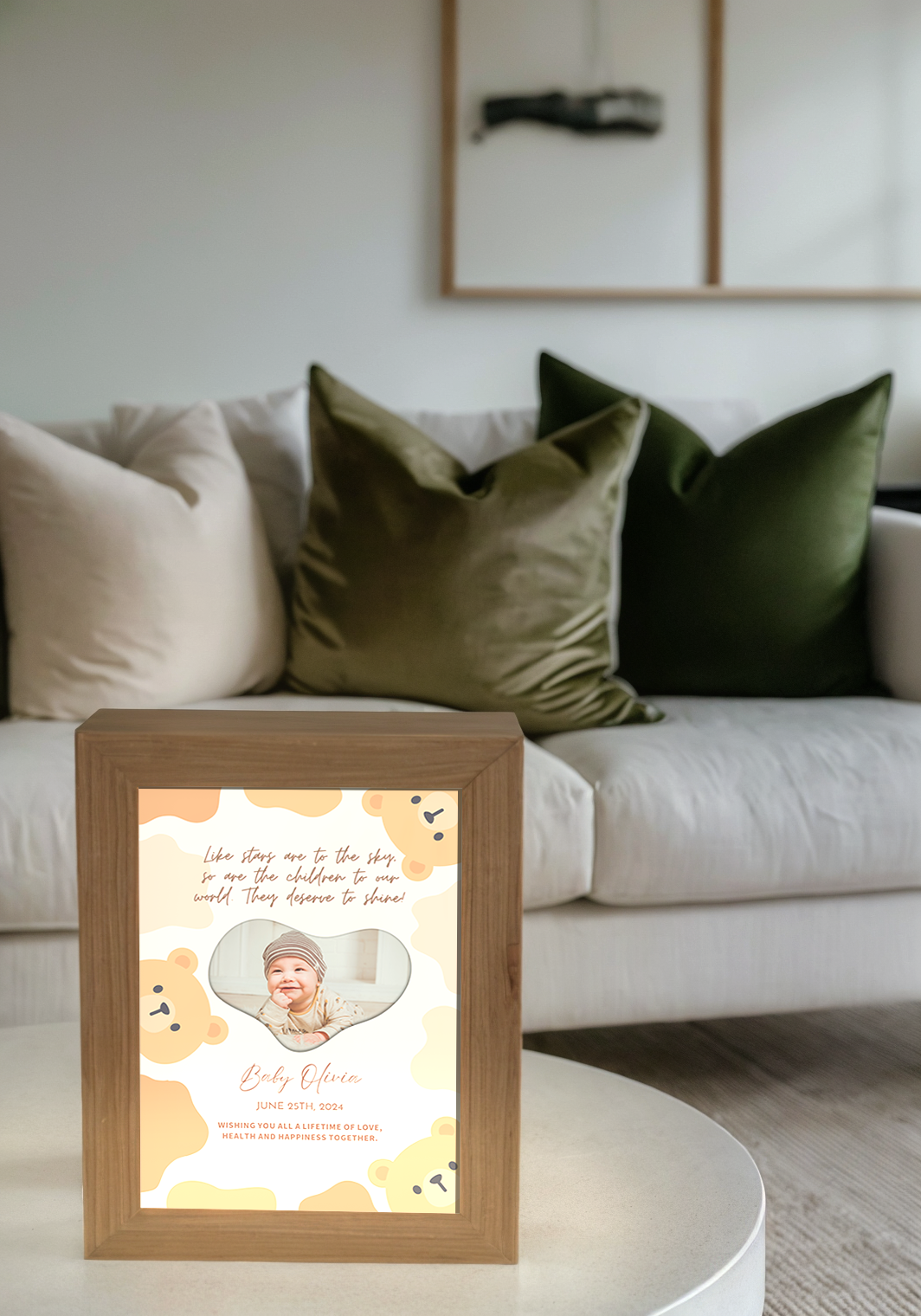Full Moon & First Birthday Teddy Bears Baby Photo Light Frame