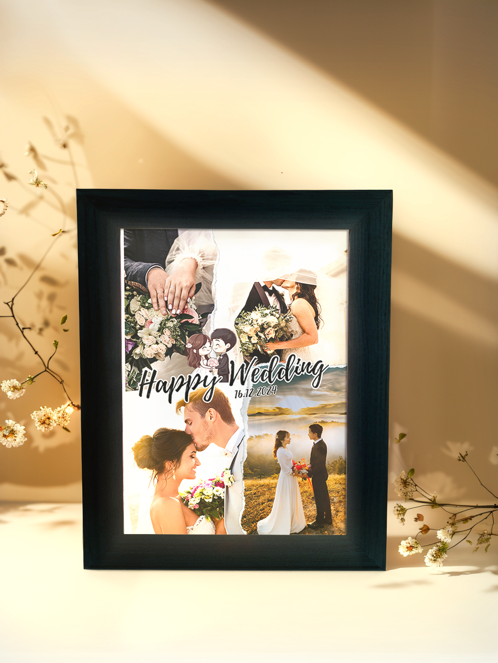 Happy Wedding Custom Couple Wedding Photo Light Frame
