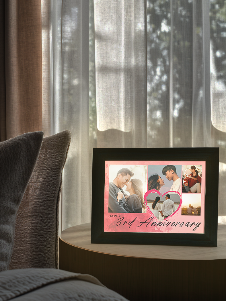 Happy Anniversary Heart Couple Photo Light Frame