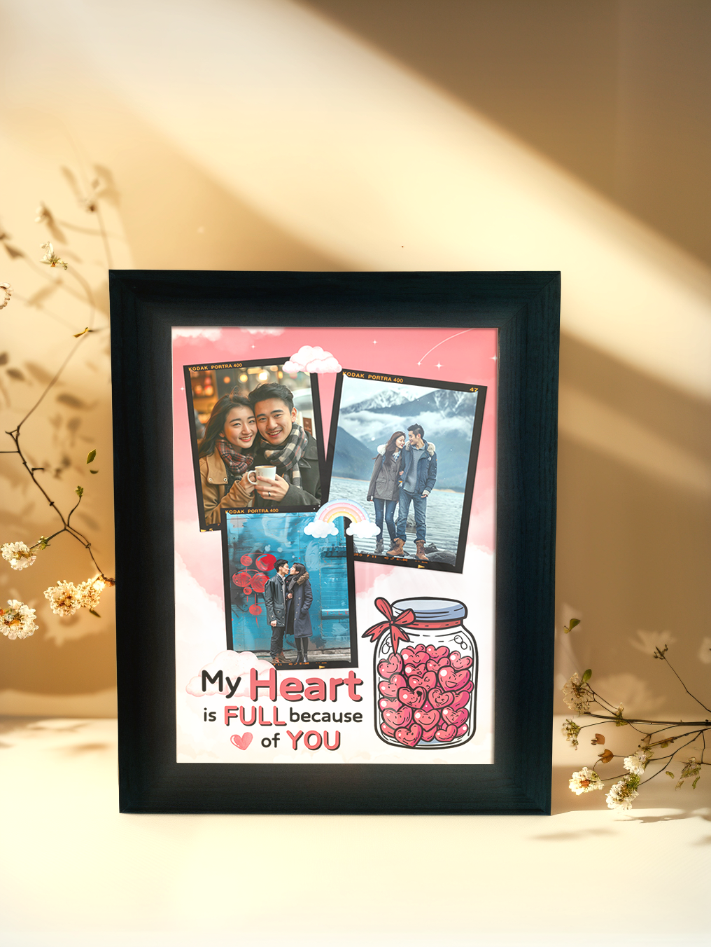 Heartfelt Love Jar Couple Photo Light Frame
