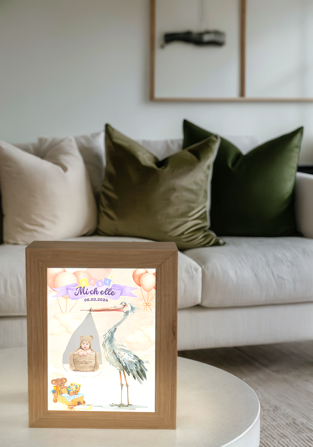 Newborn Stork Baby's Full Moon Photo Light Frame