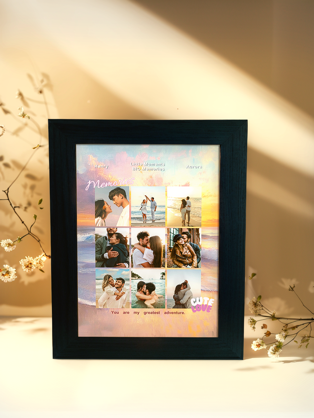 Personalized Couples 9-Grid Photo Light Frame