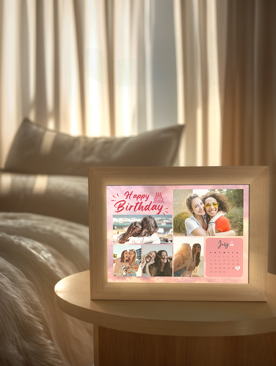 Pink Birthday Calendar Friendship Photo Light Frame
