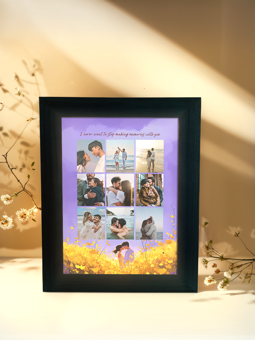 Purple Sky & Yellow Flowers Couple Photo Light Frame
