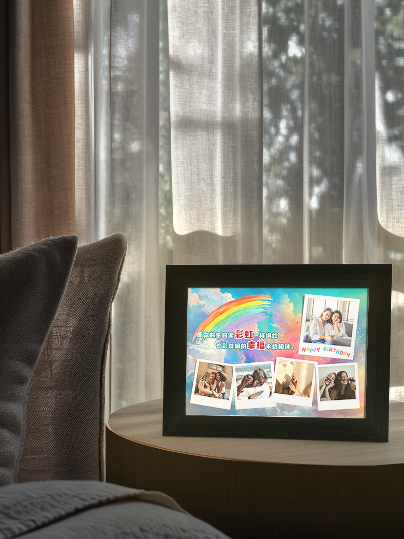 Rainbow Birthday Wishes Photo Light Frame