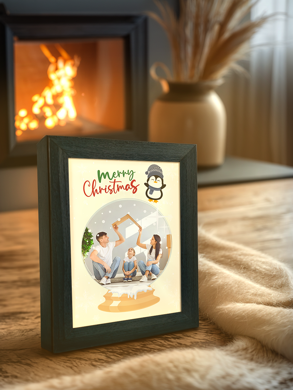 Christmas Gift Yellow Theme Snowball Surprise Photo Light Frame