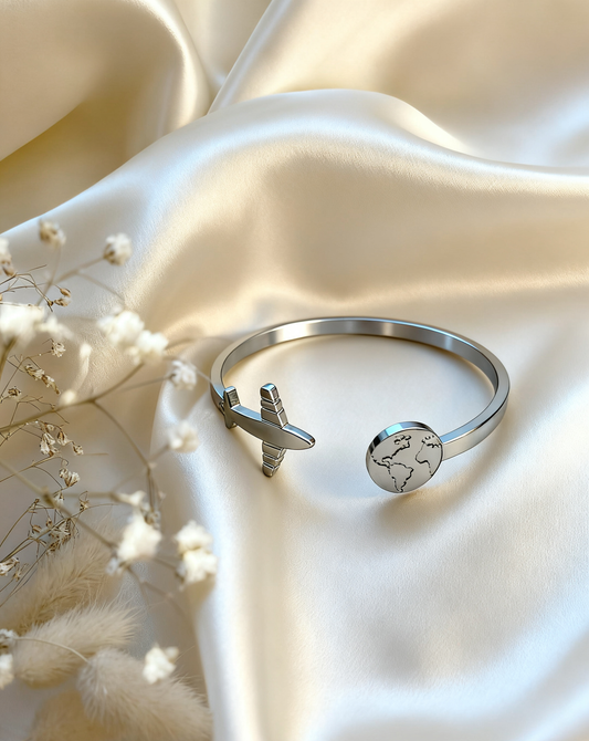 BABAZAC Travel The World Bracelet | Live, Explore, Be Free - Silver