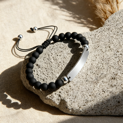 Custom Engraved Black Bead Bracelet | The Perfect Gift for Friends & Couples