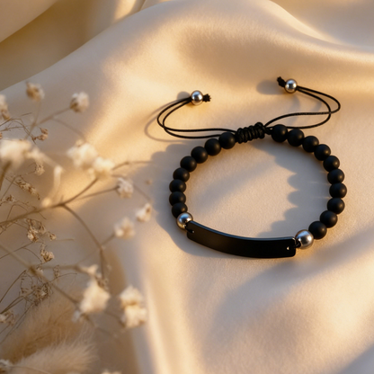 Custom Engraved Black Bead Bracelet | The Perfect Gift for Friends & Couples