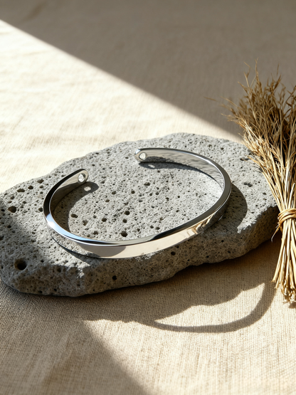 The Perfect Gift for Him & Her | Custom Heart Stainless Steel Bangle | Minimalist Love, Personalized Touch - Silver