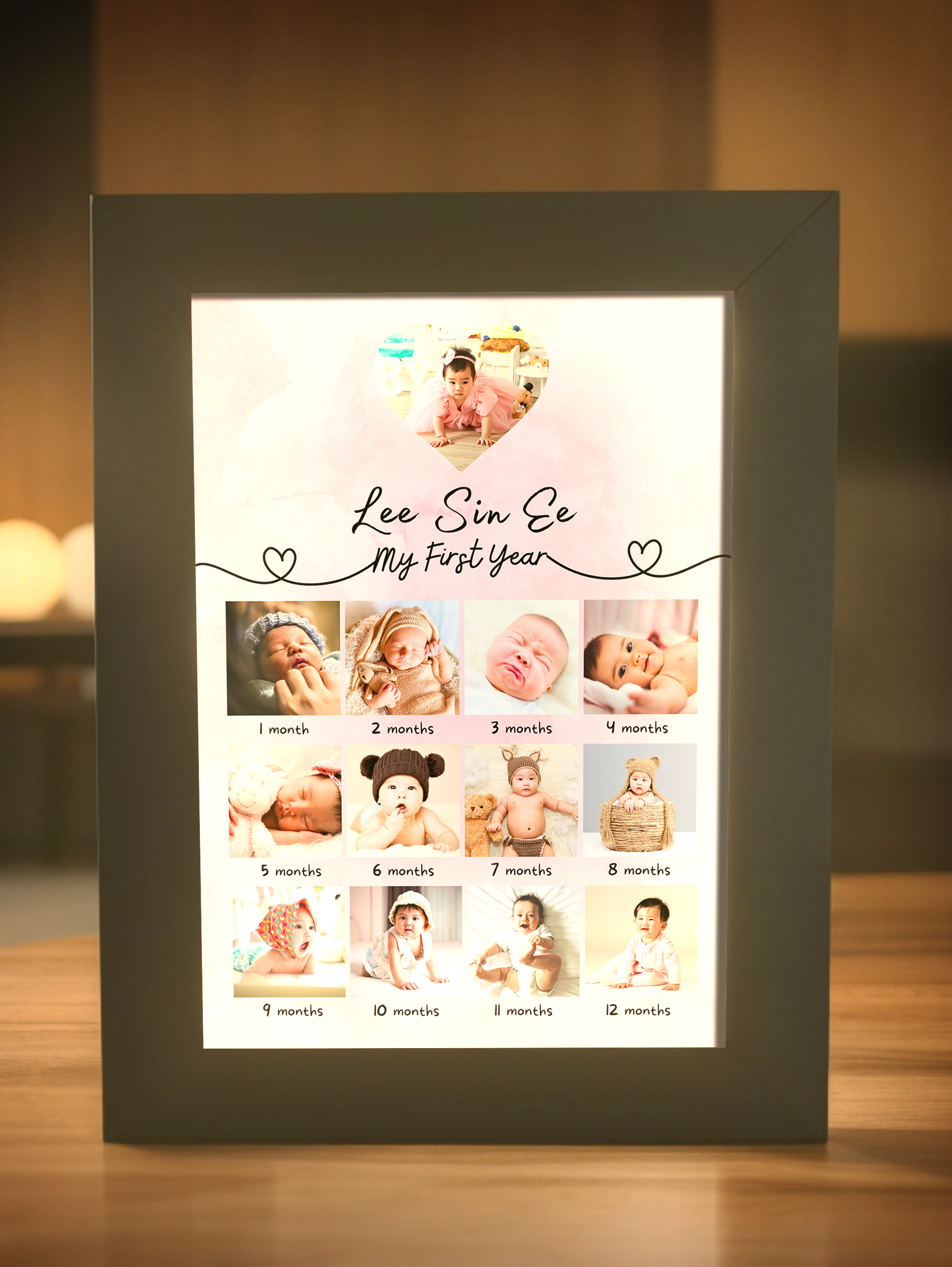 Baby's First Year Memory Custom 12 Month Photo Light Frame