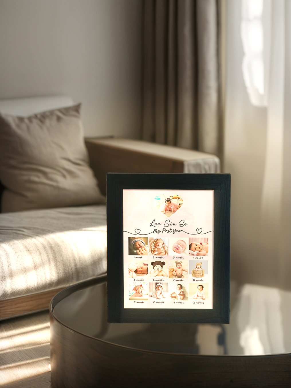 Baby's First Year Memory Custom 12 Month Photo Light Frame