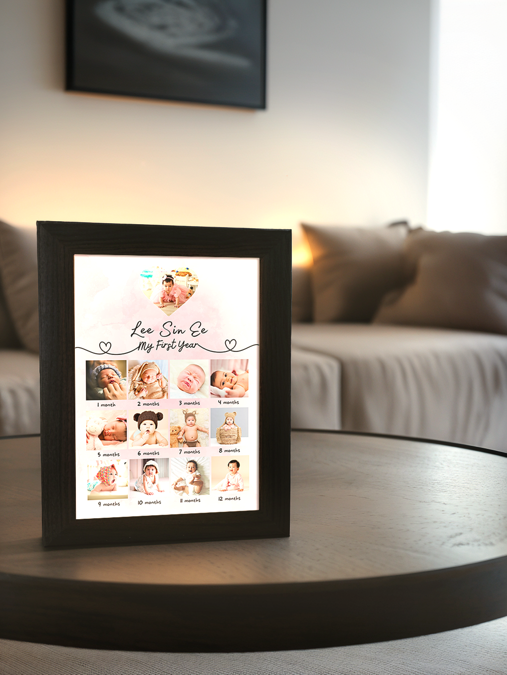 Baby's First Year Memory Custom 12 Month Photo Light Frame