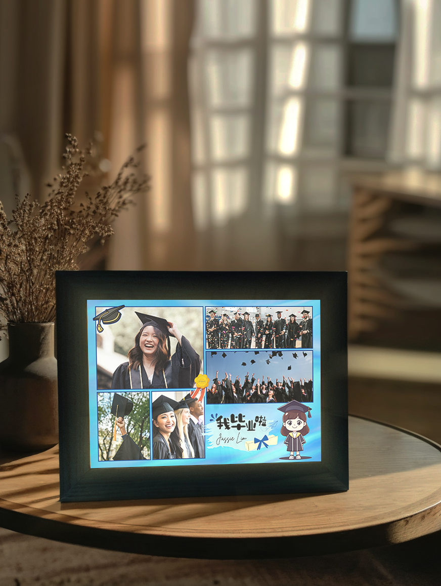 Cartoon Graduate Girl Photo Light Frame