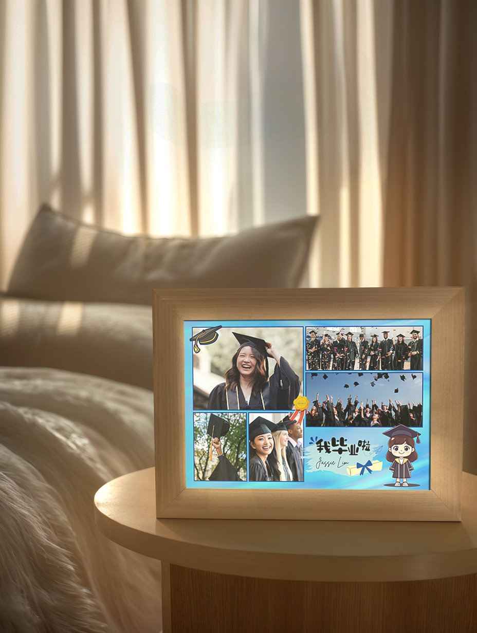 Cartoon Graduate Girl Photo Light Frame