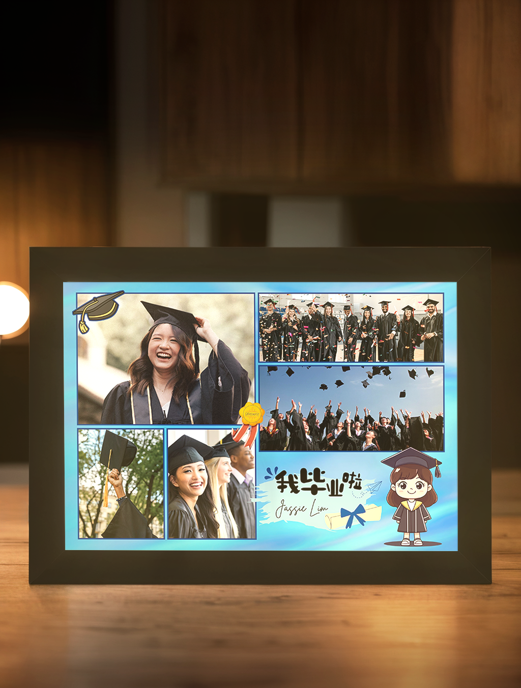 Cartoon Graduate Girl Photo Light Frame