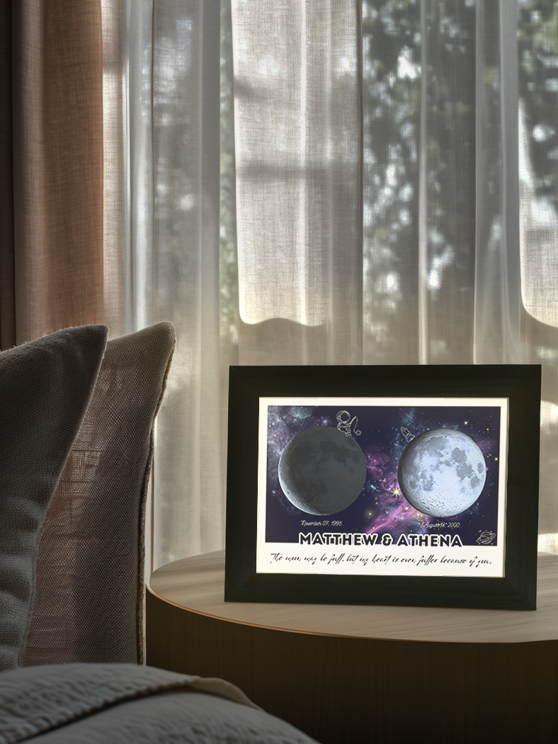 Couple Moon Phase Photo Light Frame