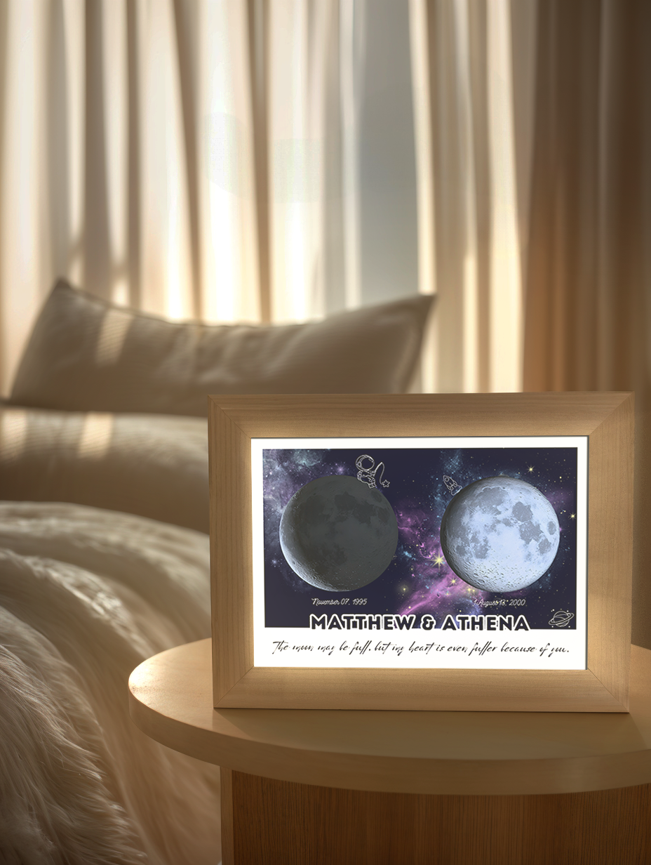 Couple Moon Phase Photo Light Frame