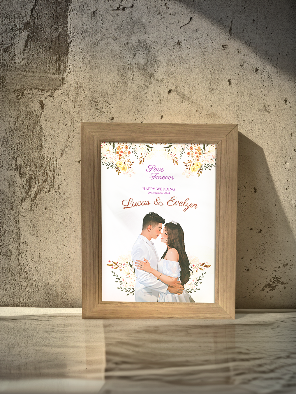 Custom Invitation Style Comic Couple Wedding Photo Light Frame