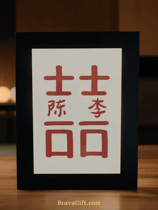 Custom Special Chinese Surname Wedding Photo Light Frame