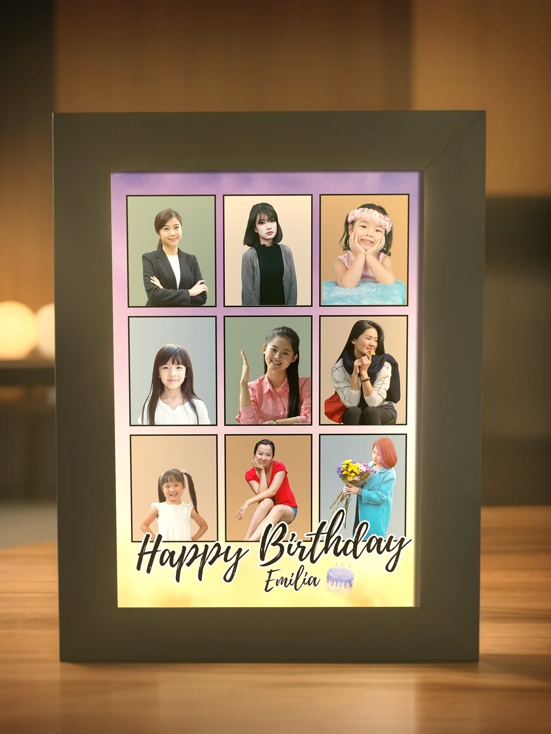 Friendship 9-Grid Birthday Photo Light Frame