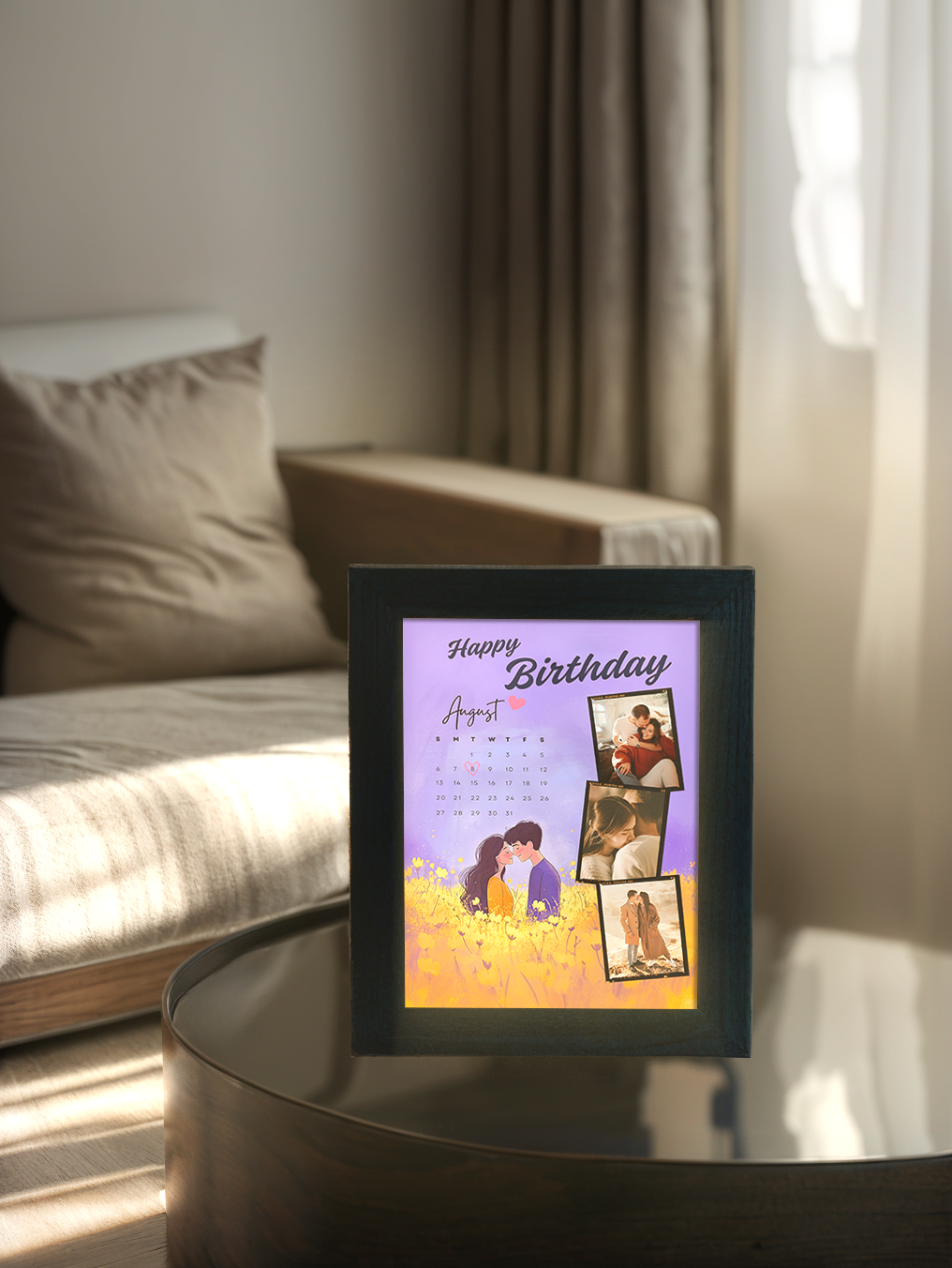 Happy Birthday Purple Couples Photo Light Frame