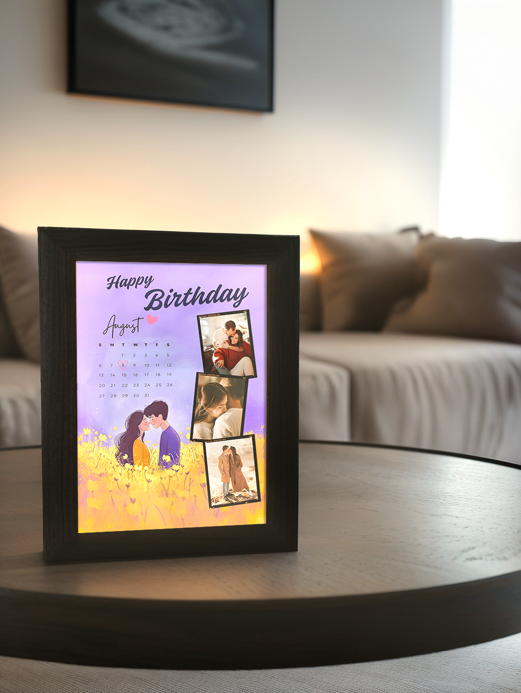 Happy Birthday Purple Couples Photo Light Frame