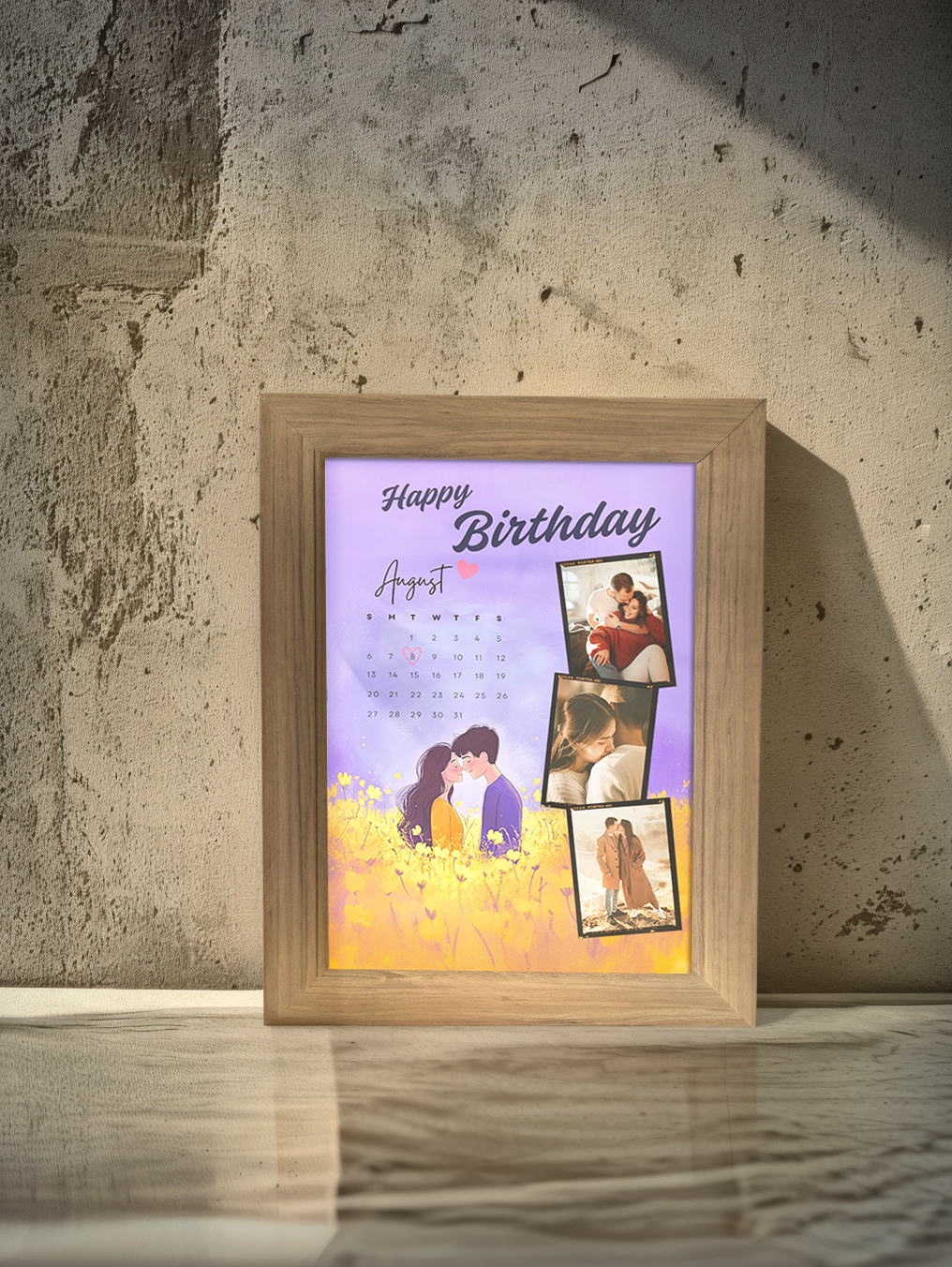 Happy Birthday Purple Couples Photo Light Frame