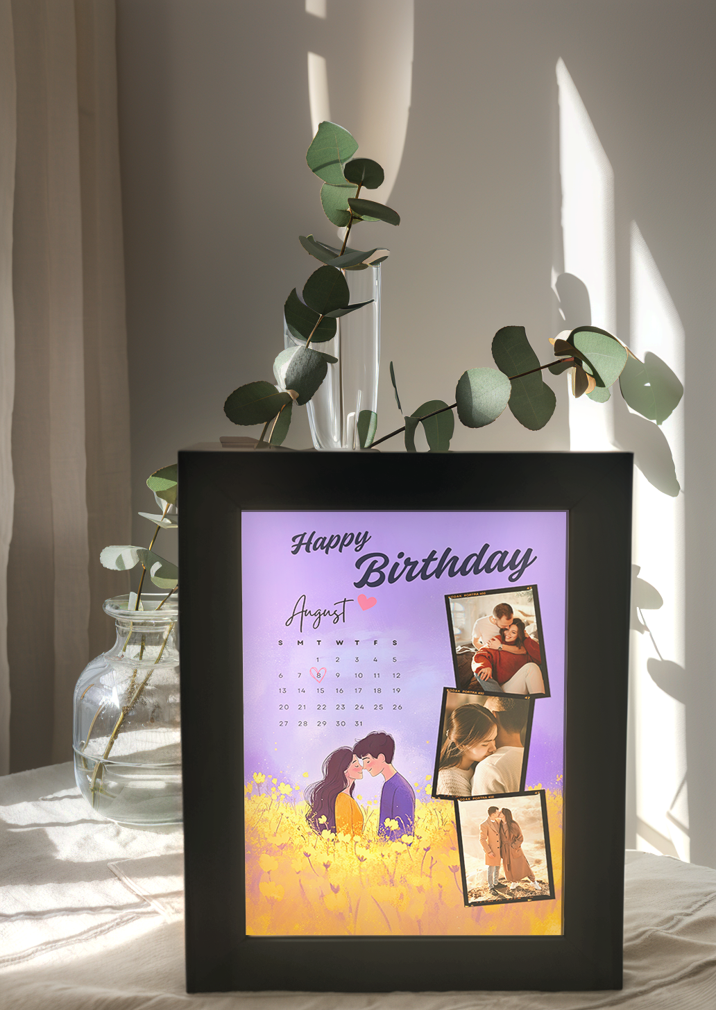 Happy Birthday Purple Couples Photo Light Frame