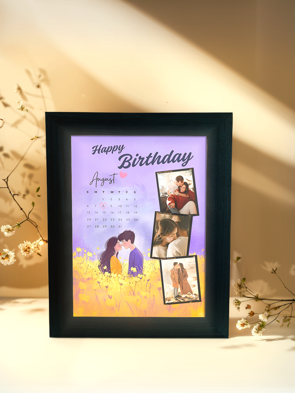 Happy Birthday Purple Couples Photo Light Frame