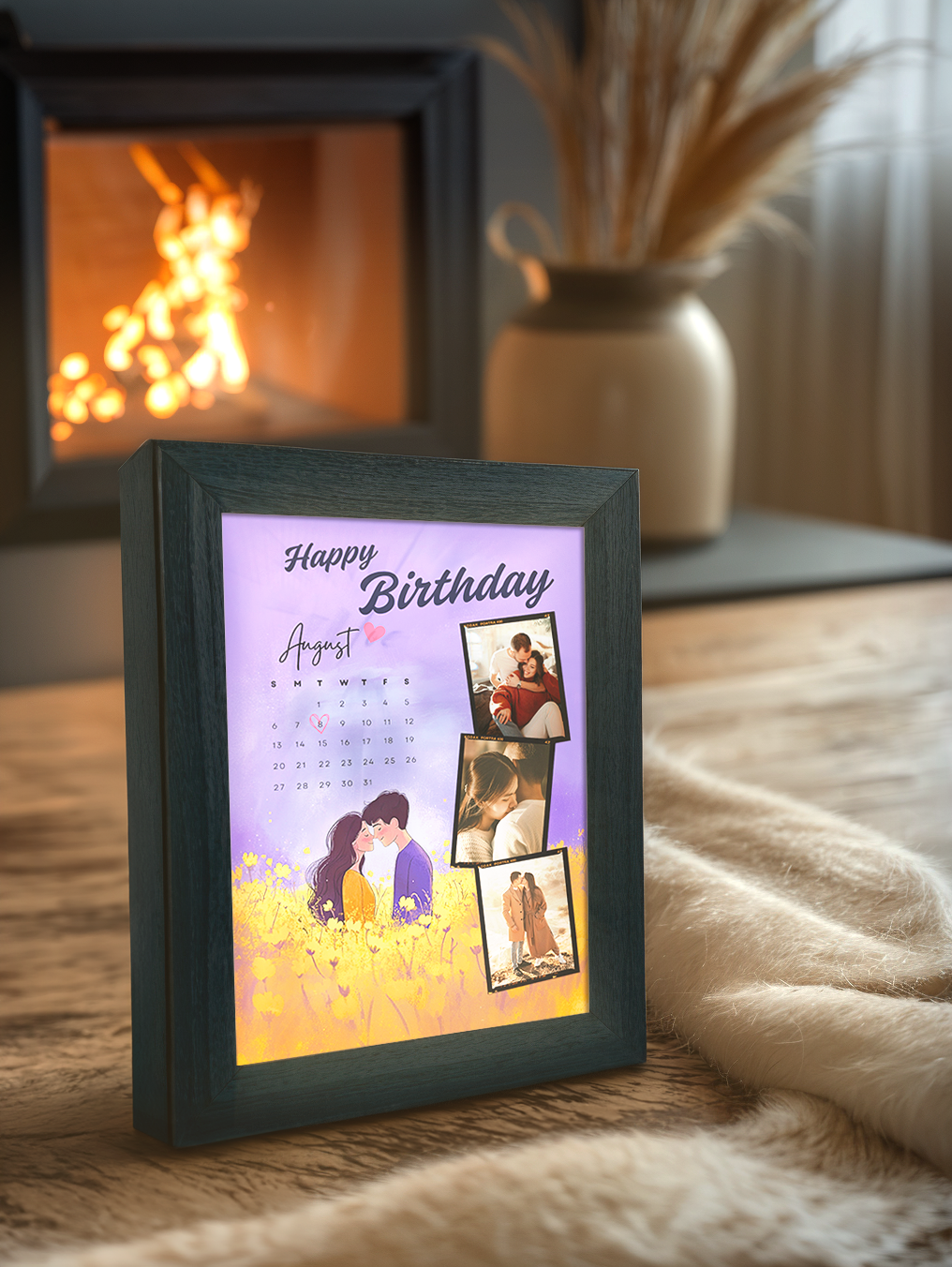 Happy Birthday Purple Couples Photo Light Frame