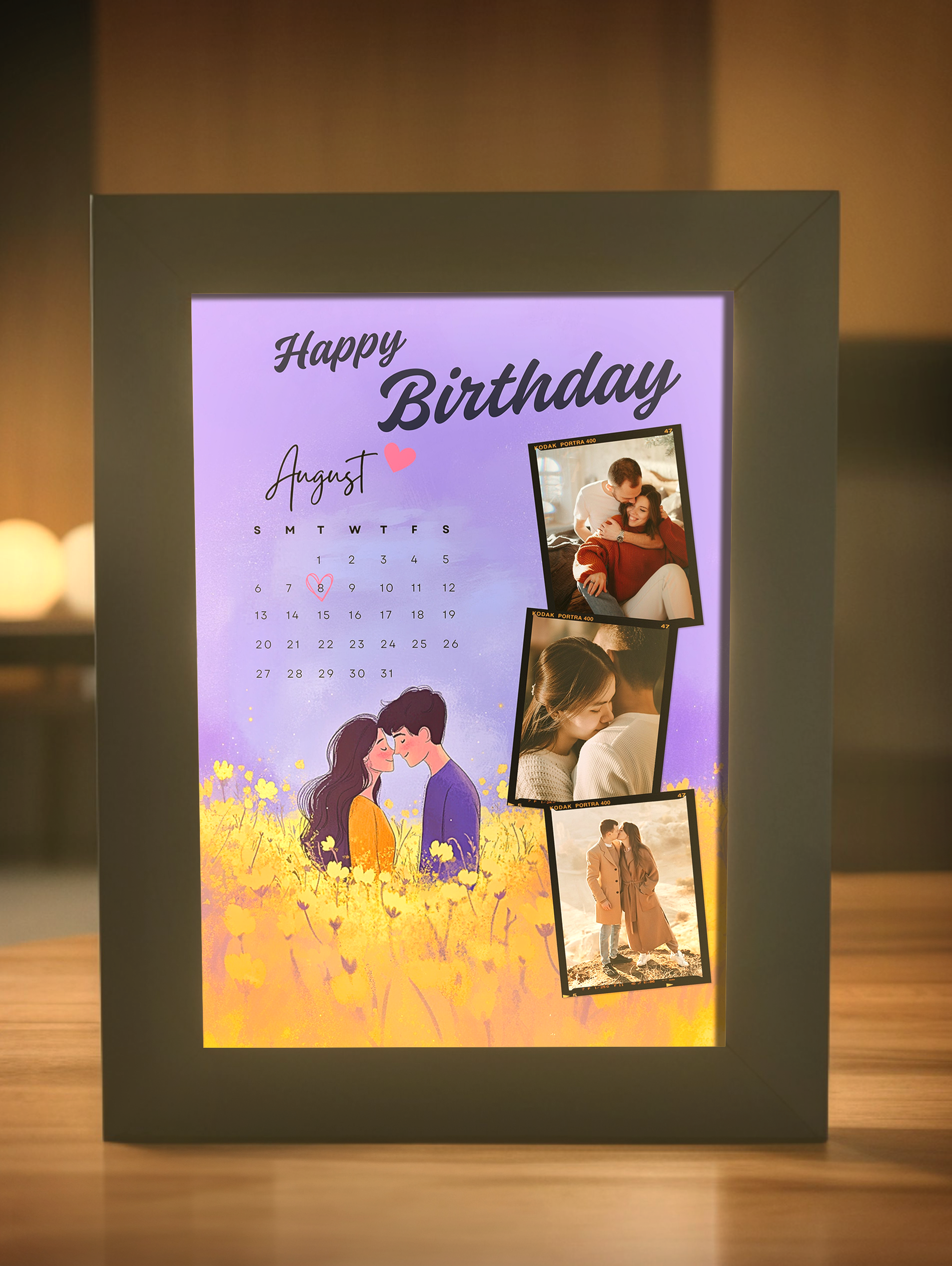 Happy Birthday Purple Couples Photo Light Frame