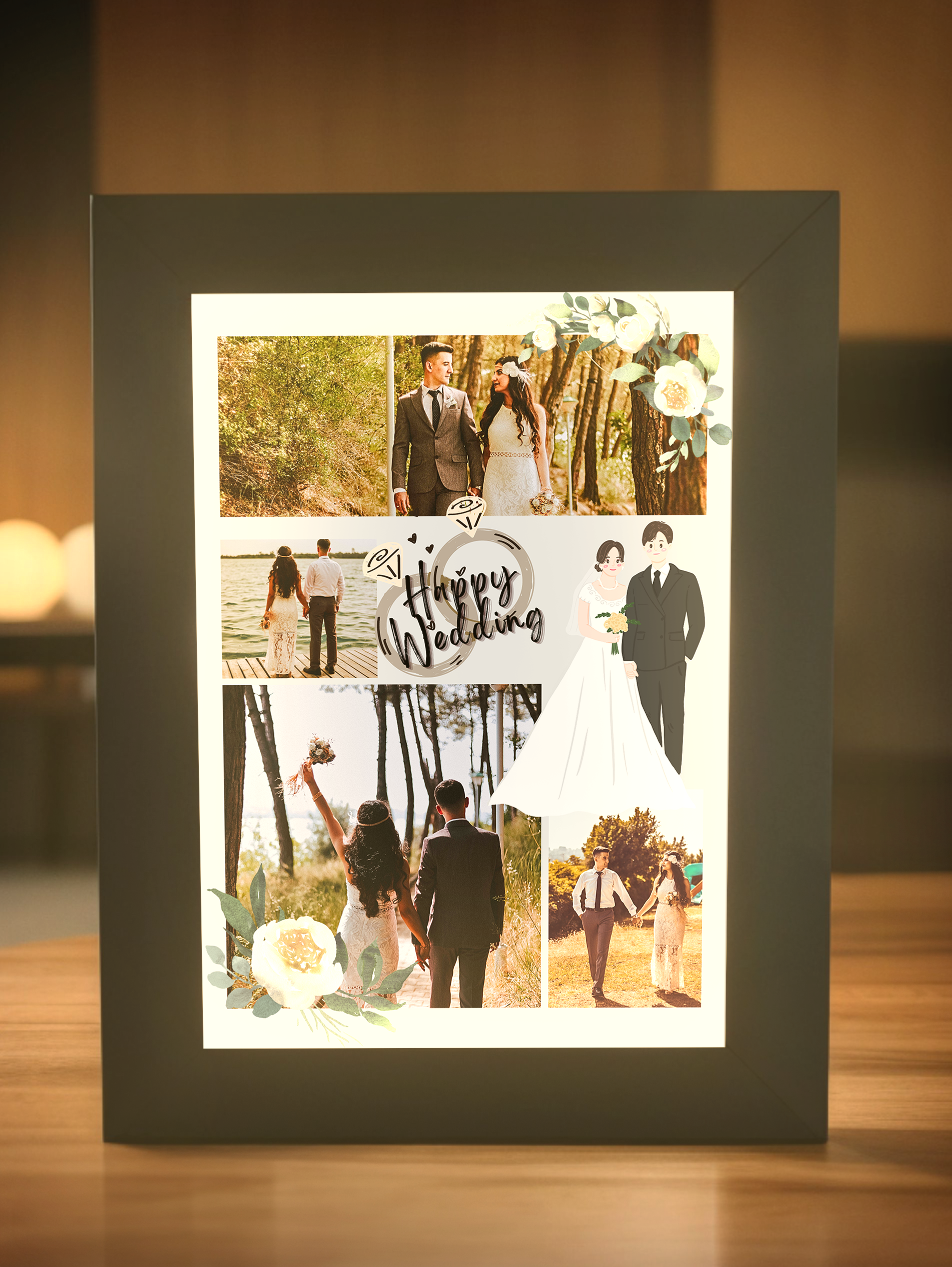 Happy Wedding Couple Photo Light Frame