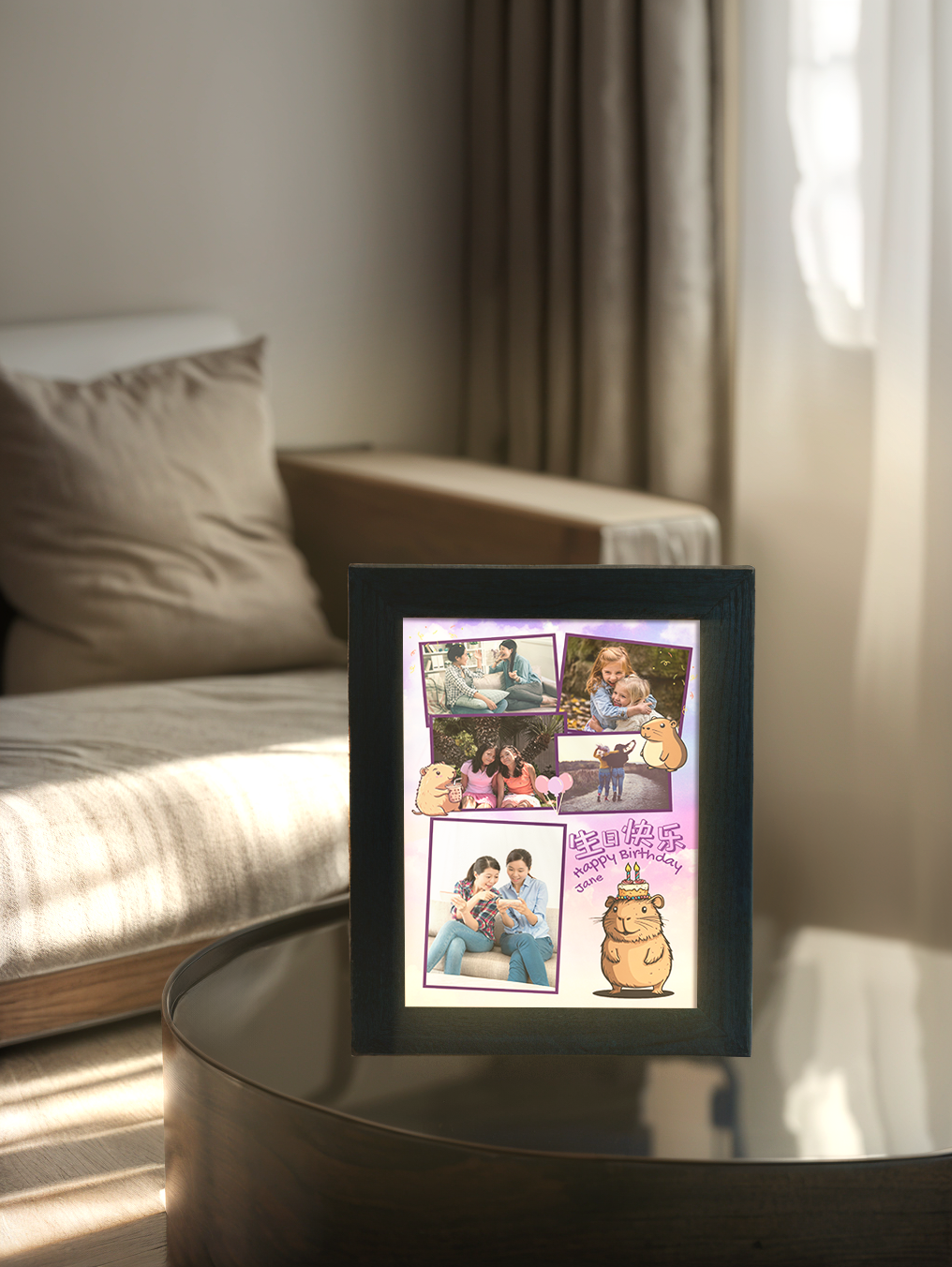 Interactive Capybara Cake Birthday Photo Light Frame