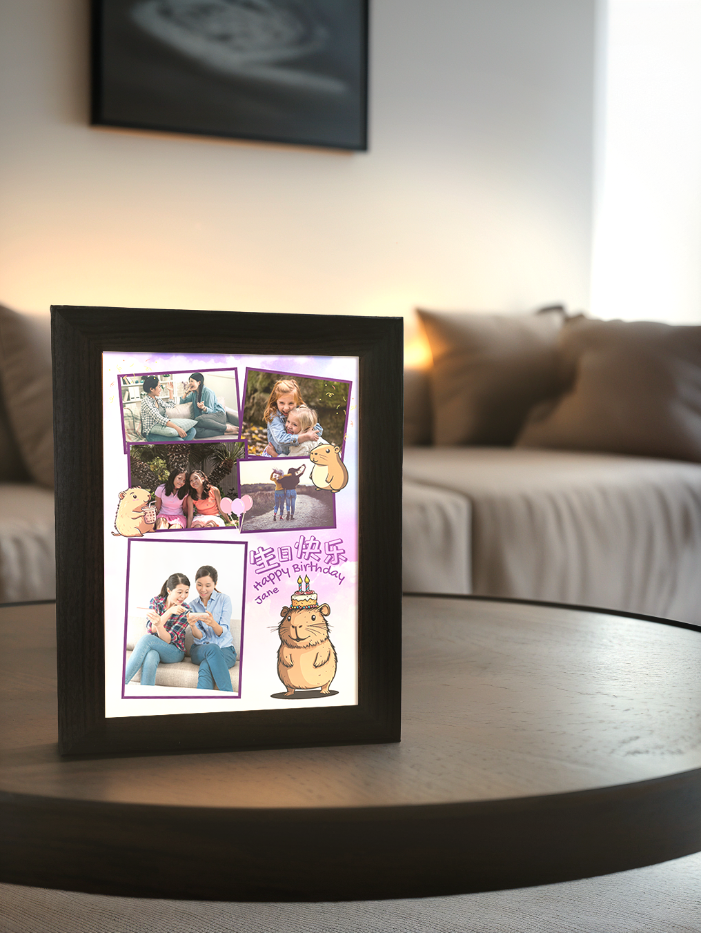 Interactive Capybara Cake Birthday Photo Light Frame