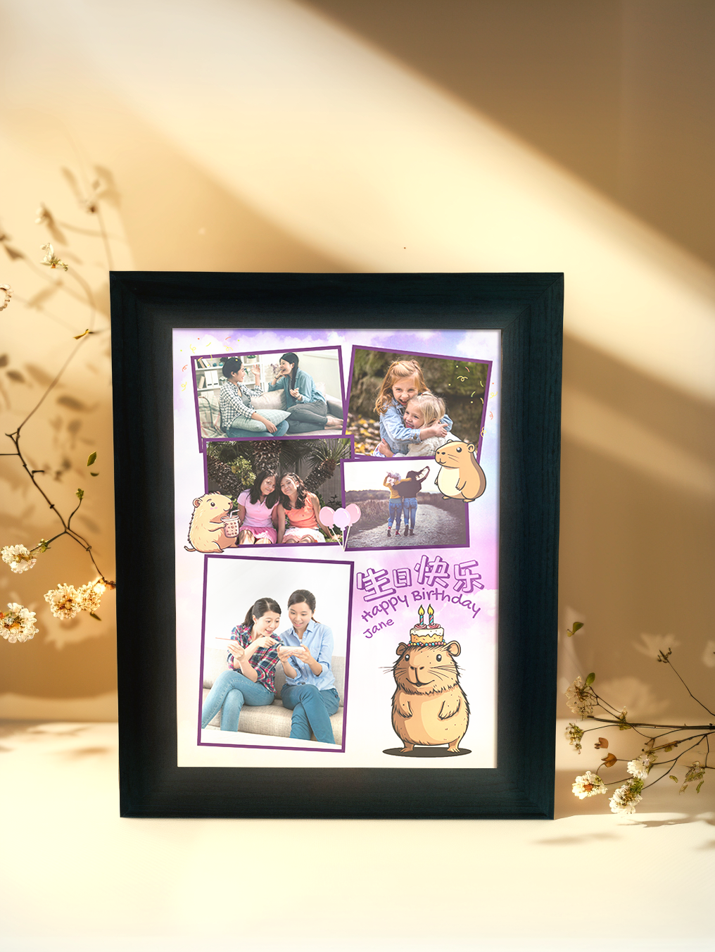 Interactive Capybara Cake Birthday Photo Light Frame