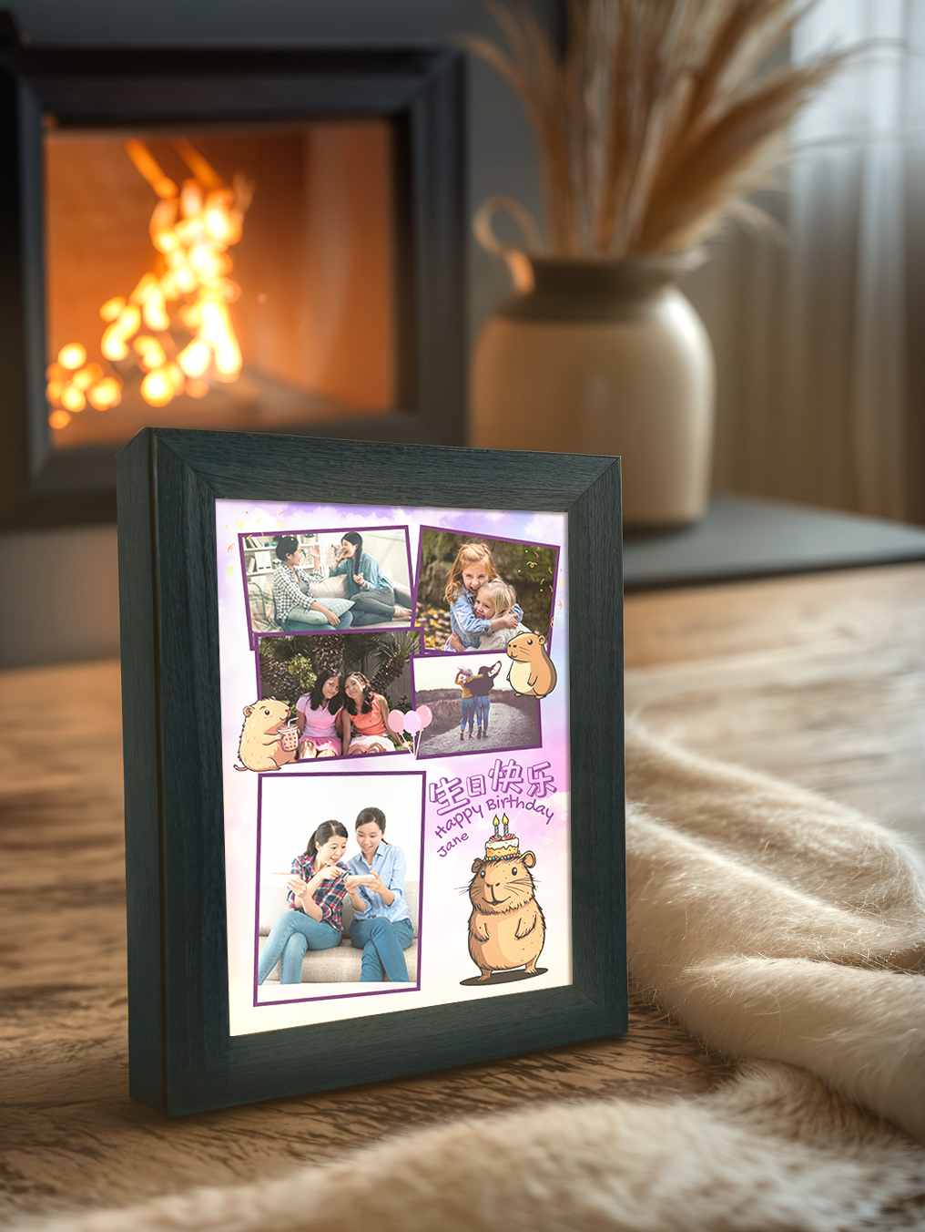 Interactive Capybara Cake Birthday Photo Light Frame