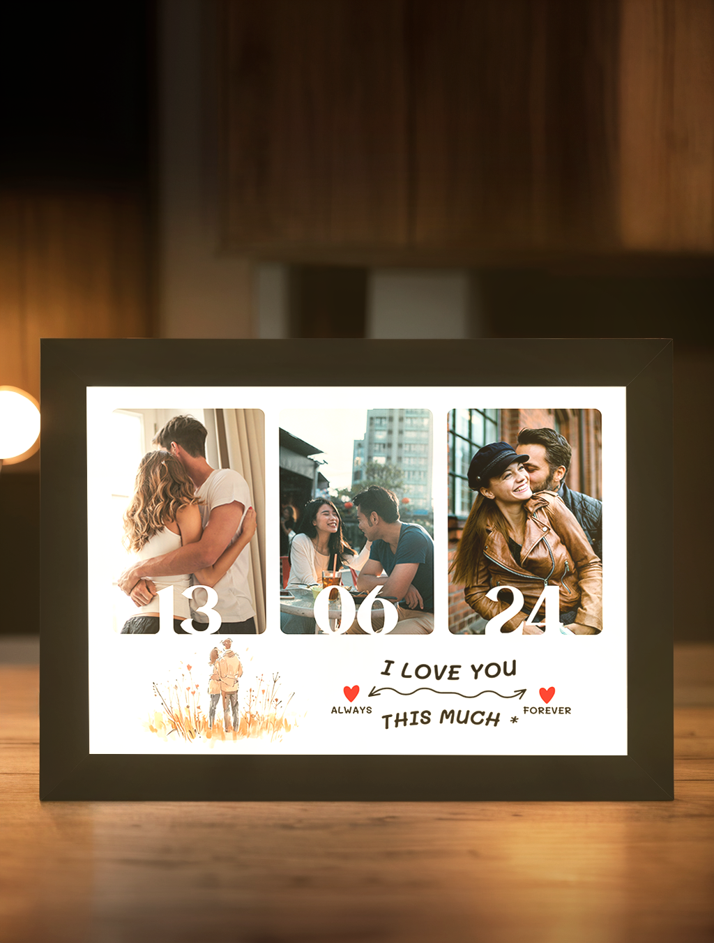 Love You So Much Couple Photo Light Frame