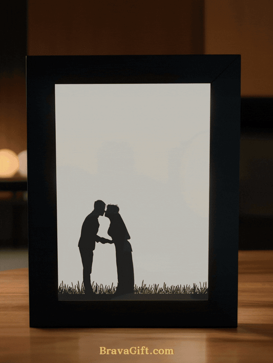 Midnight Fireworks Couple Shadow Photo Light Frame