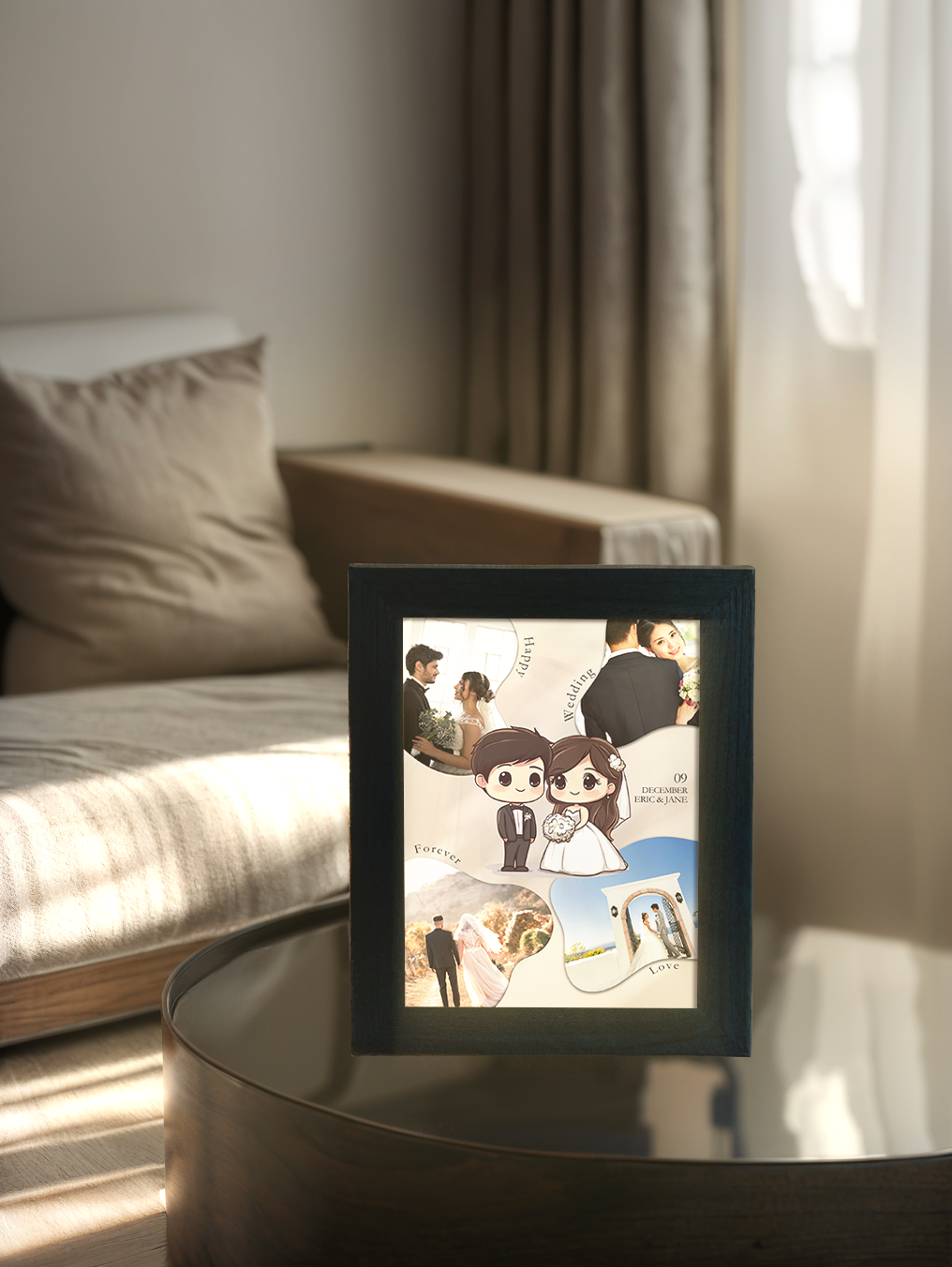 Modern Wedding Couple Cartoon Photo Light Frame