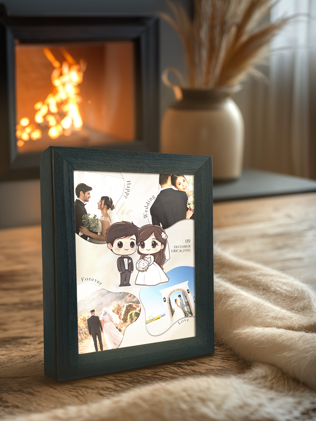 Modern Wedding Couple Cartoon Photo Light Frame