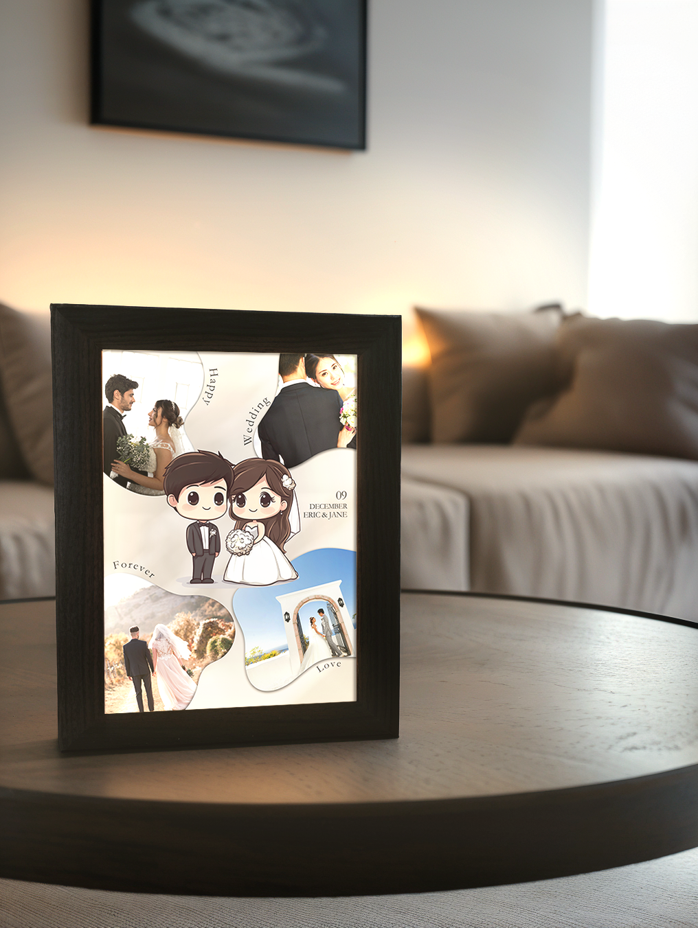 Modern Wedding Couple Cartoon Photo Light Frame