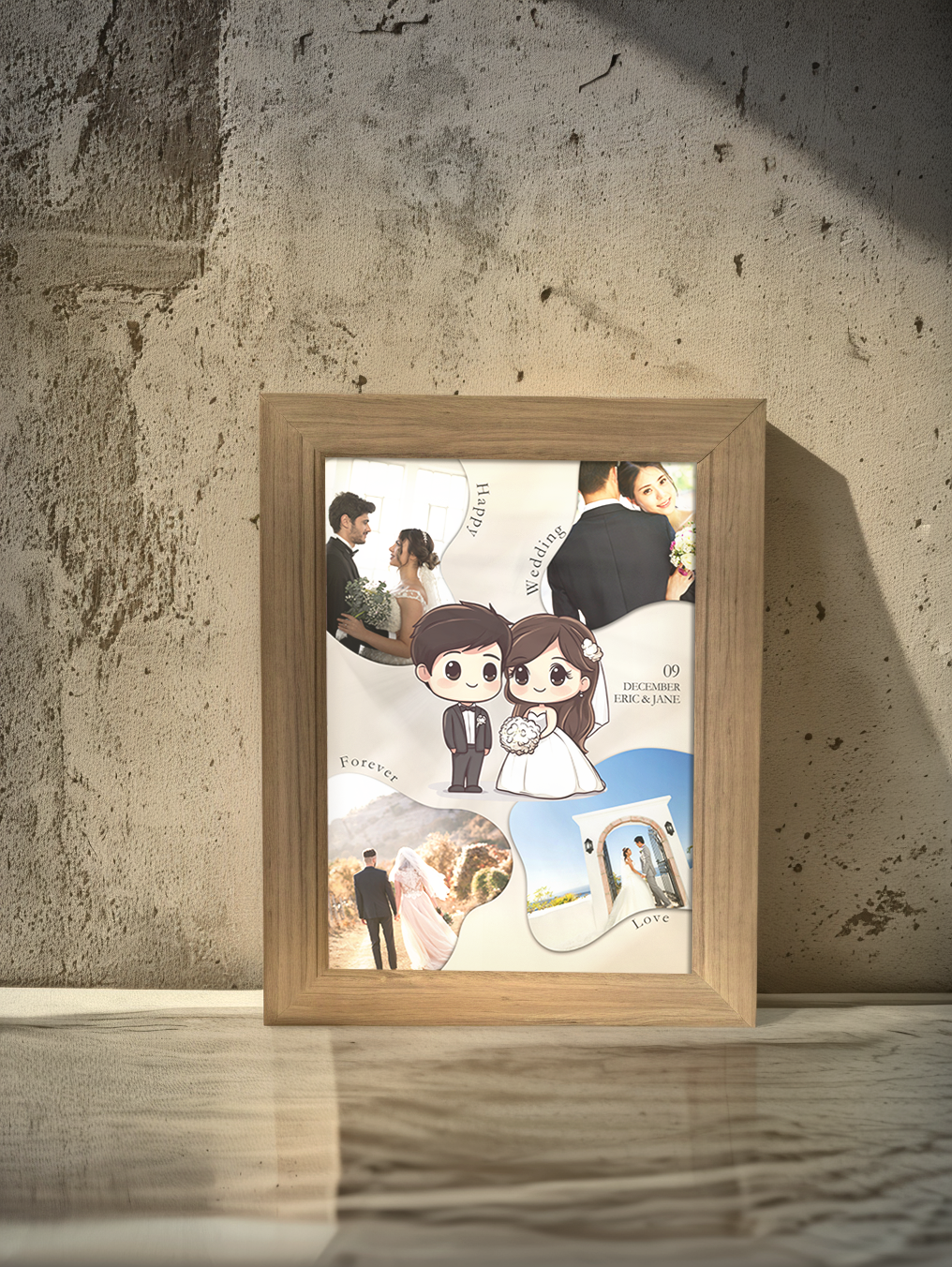 Modern Wedding Couple Cartoon Photo Light Frame