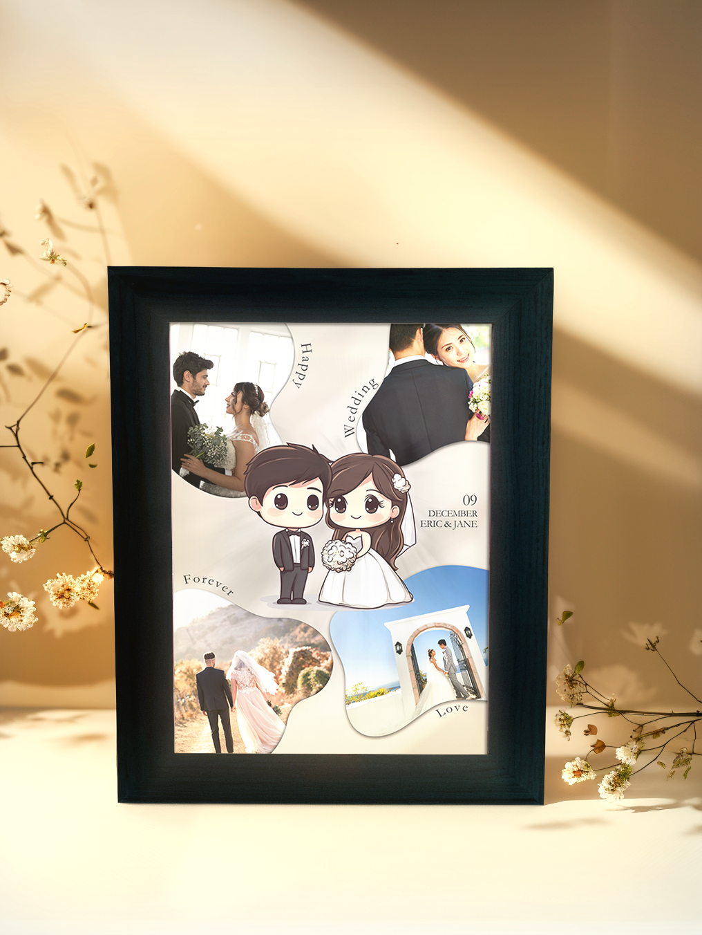 Modern Wedding Couple Cartoon Photo Light Frame