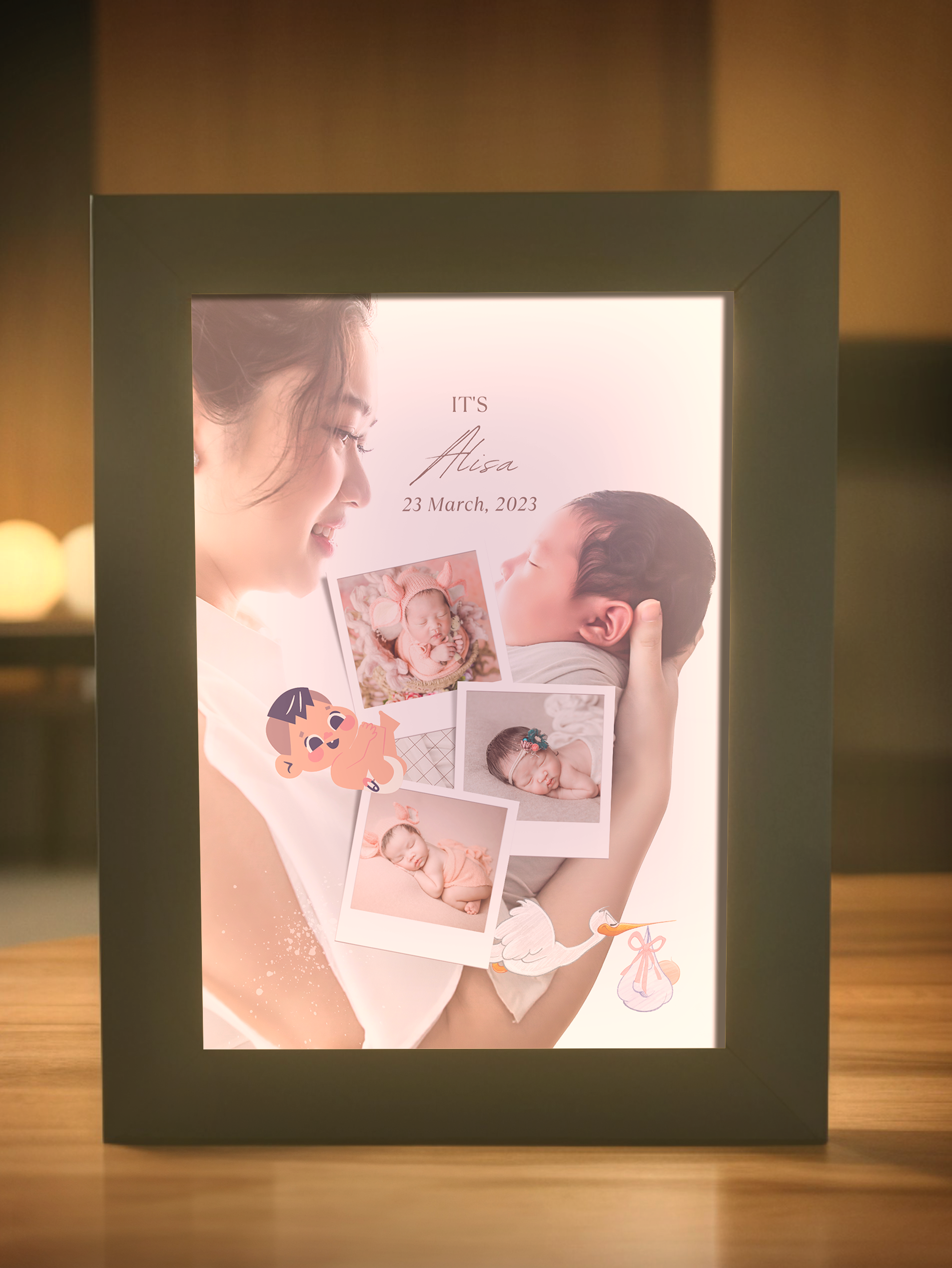 Newborn Baby Memory Baby Full Moon & 100 Days Photo Light Frame