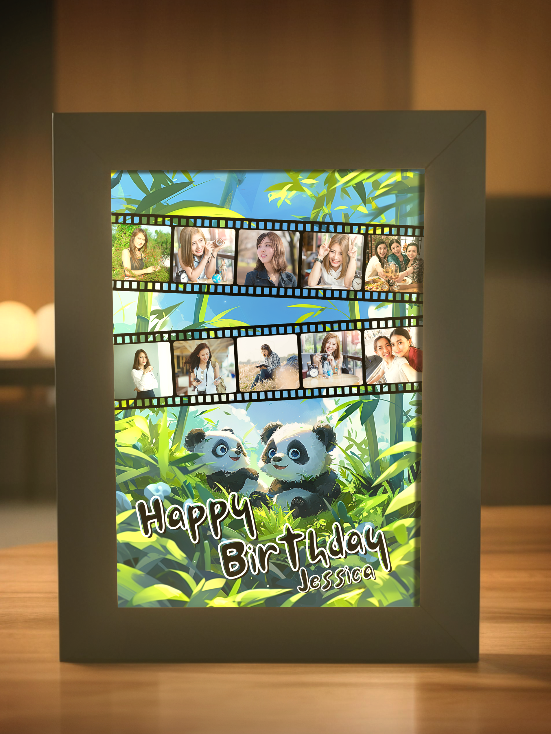 Personalized Perfect Panda Birthday Photo Light Frame